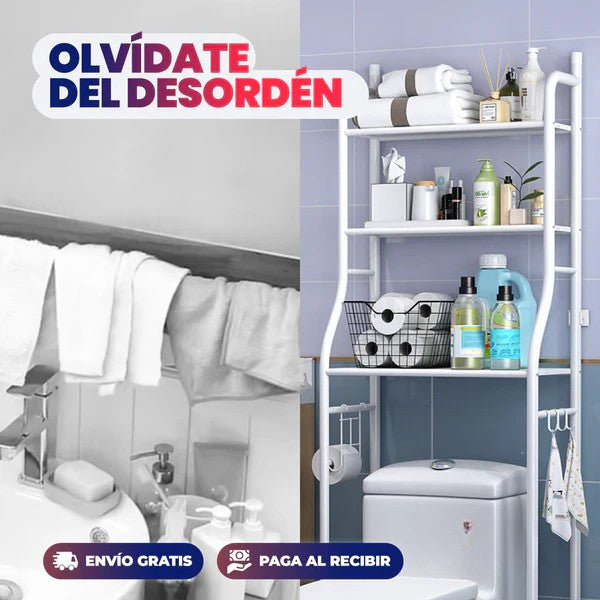 METAL CROMADO Y CARBONIZADO RESISTENTE AL ÓXIDO - Estante Organizador para Baño 3 Niveles