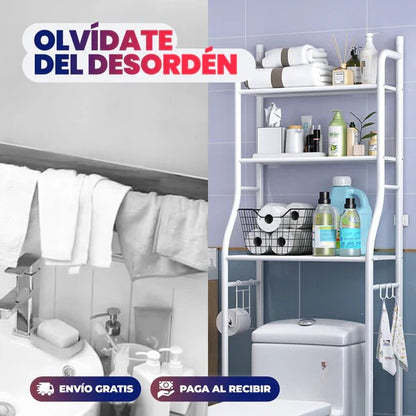 METAL CROMADO Y CARBONIZADO RESISTENTE AL ÓXIDO - Estante Organizador para Baño 3 Niveles