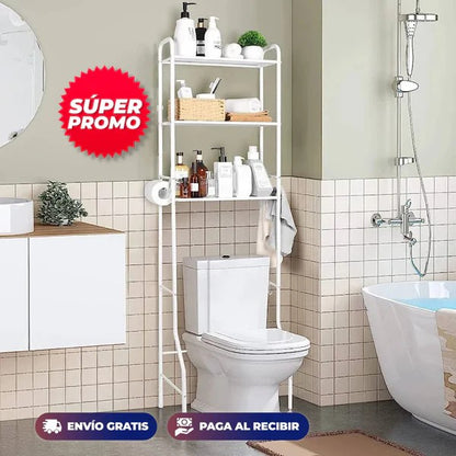 METAL CROMADO Y CARBONIZADO RESISTENTE AL ÓXIDO - Estante Organizador para Baño 3 Niveles
