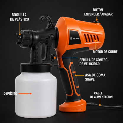QUEMA DE EXISTENCIAS - Pistola De Pintura Eletrica 500w + 4 Boquillas y 3 Patrones (Horizontal / Vertical / Circular)