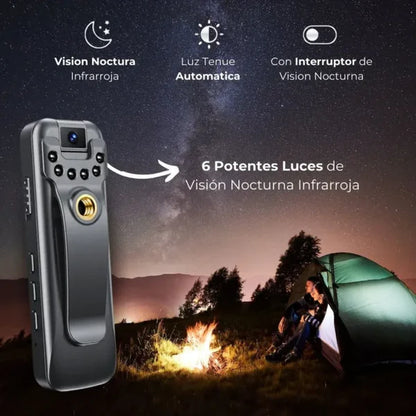 Cámara de acción 1080P - diseño con clip portátil, transmisión por Wi‑Fi y guía de compatibilidad de la aplicación, visión nocturna infrarroja, adecuada para deportes al aire libre